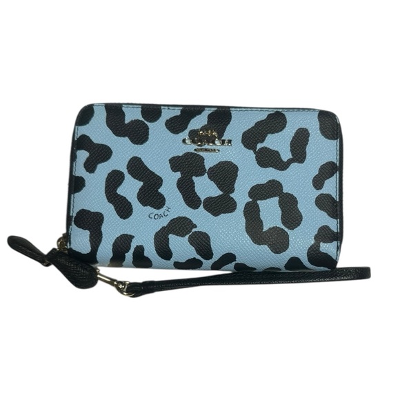 Coach Blue and Black Leopard Print Tote and Wristlet Set - Picture 9 of 12